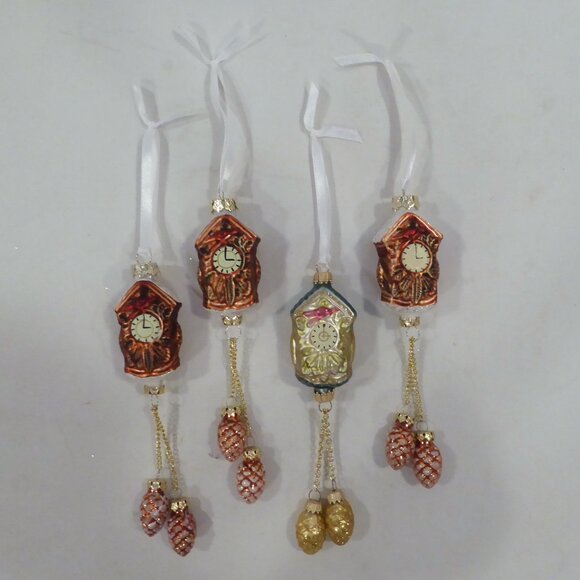 NEW 7.5” CUCKCOO CLOCK GERMAN GLASS CHRISTMAS LOT OF 4 - Picture 9 of 13